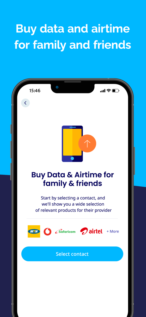 Talk360 mobile app screen for sending international airtime and mobile data top ups to family and friends