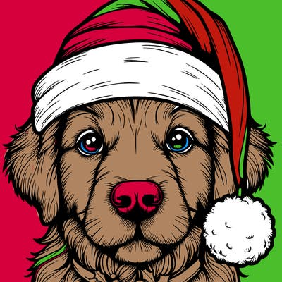 realistic dog with a christmas hat