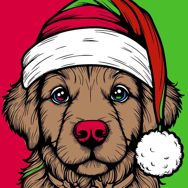 realistic dog with a christmas hat