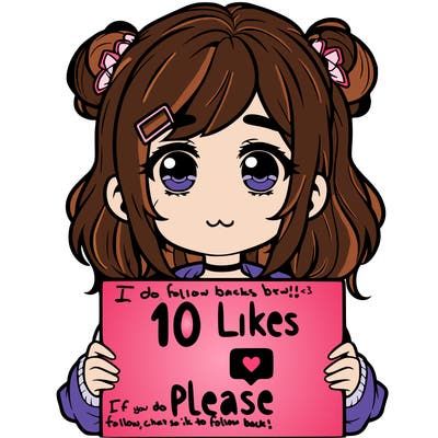 a girl with a sign saying 10 likes please