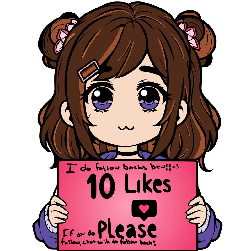 a girl with a sign saying 10 likes please