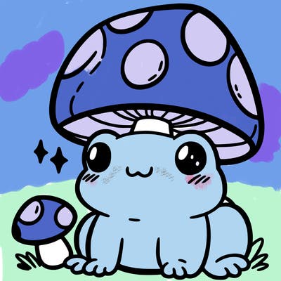 a cute frog with a mushroom hat