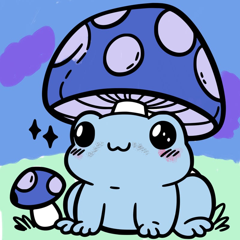 a cute frog with a mushroom hat