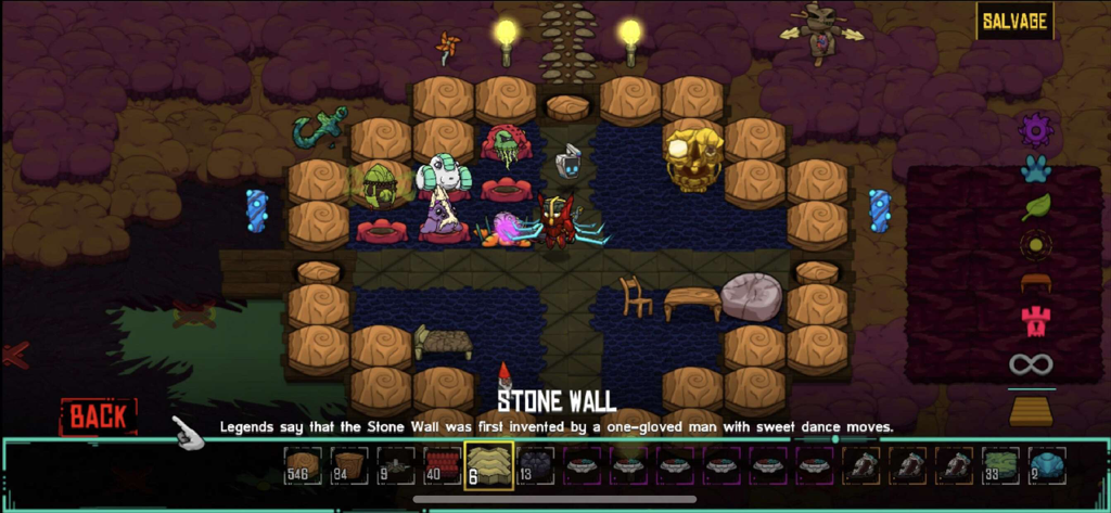 Crashlands - Gameplay screenshot showing the intuitive base building and crafting interface in Crashlands