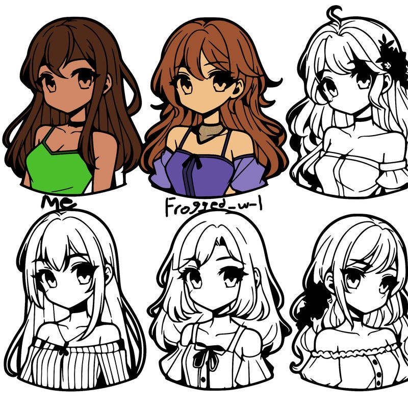 6 beautiful anime girls lined up