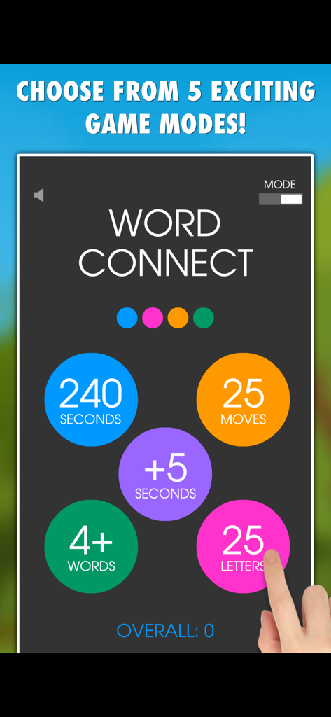 Word Connect PRO - Word Connect PRO game mode selection screen with five puzzle options