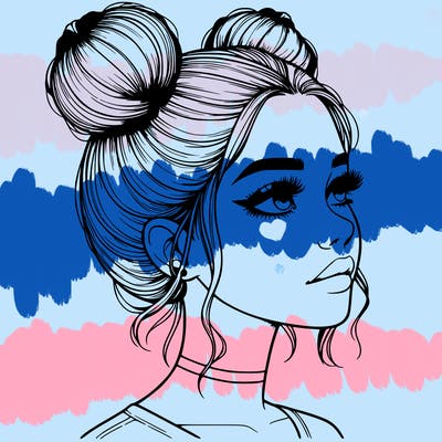 realistic girl with buns on the top of her head