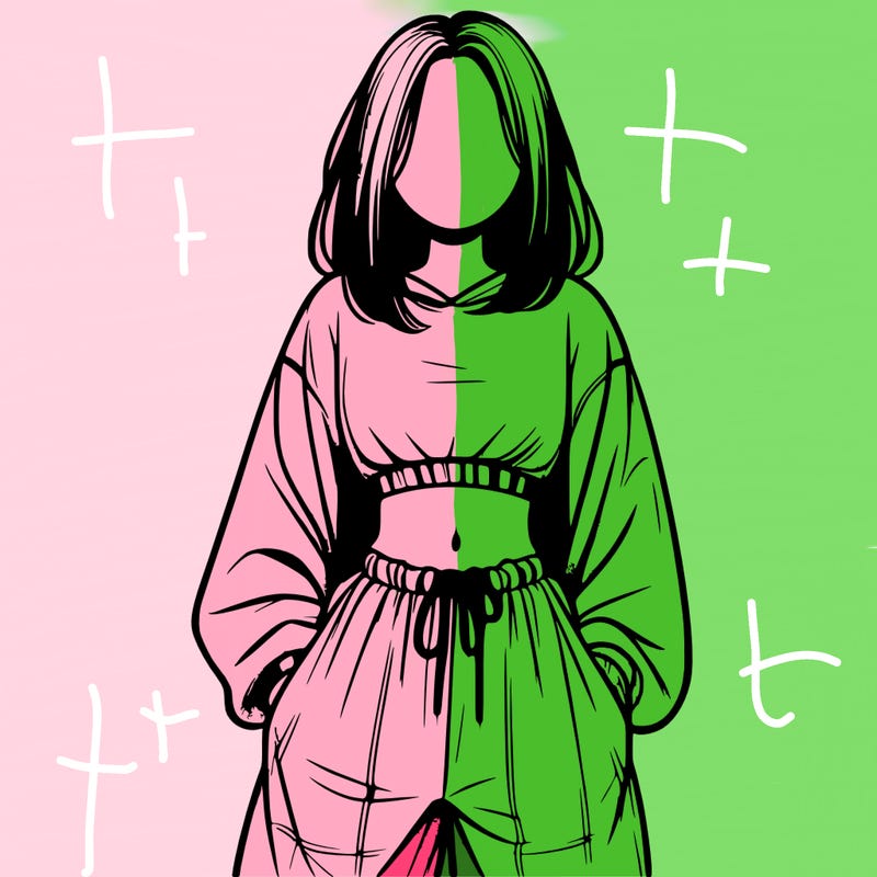 realistic girl faceless with baggy pants and a crop top