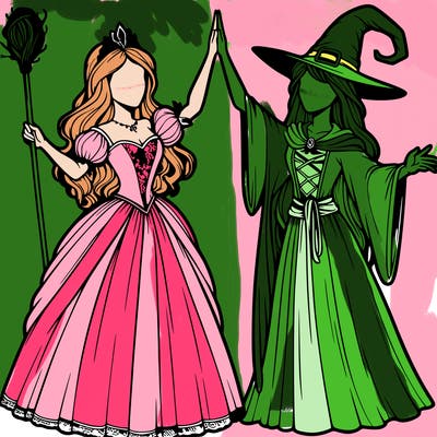 detailed realistic split of a princess and a witch