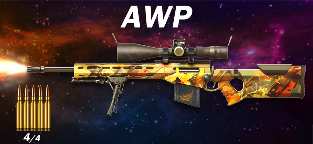 Gun Simulator - Gun Sounds - AWP sniper rifle with custom skin and muzzle flash in a space themed gun simulator