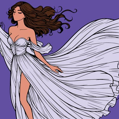 realistic woman in dress flowing the the wind