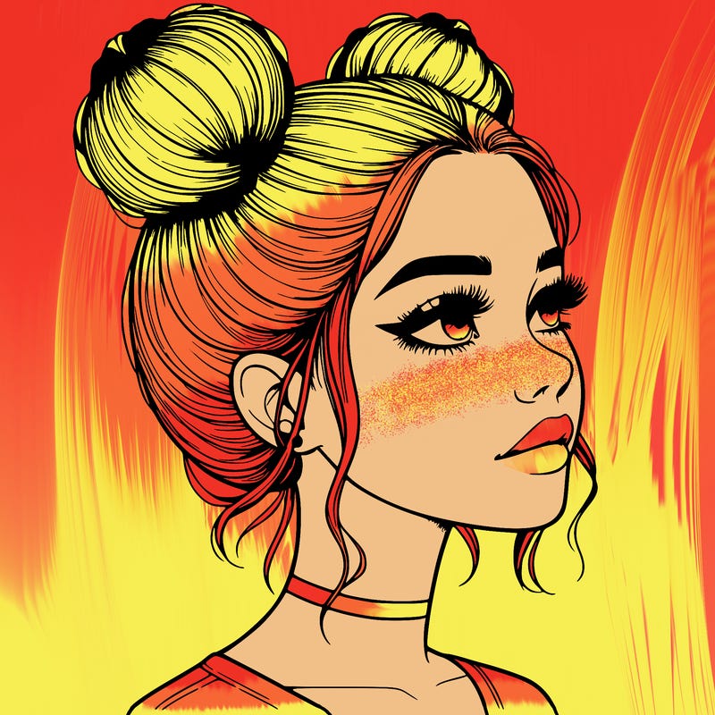 realistic girl with buns on the top of her head