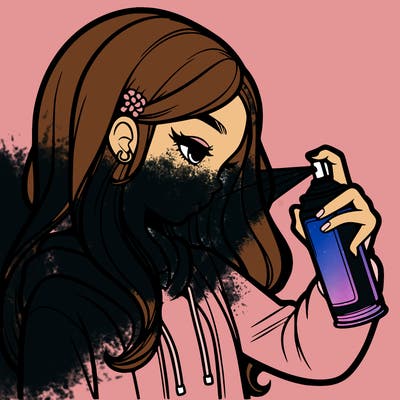 a realistic girl spray painting