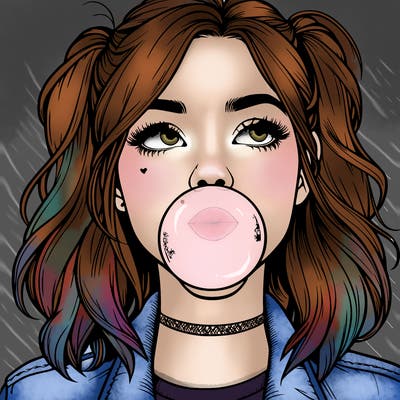 realististic girl blowing bubble -gum