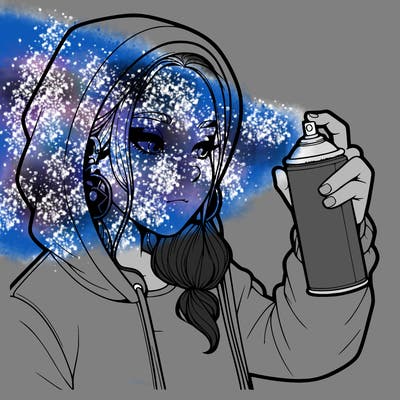 a realistic girl, spray painting