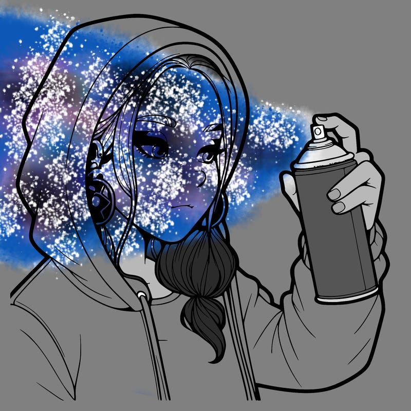 a realistic girl, spray painting