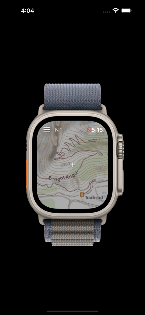 WristRoute Lite - WristRoute Lite app displaying a topographic map on an Apple Watch