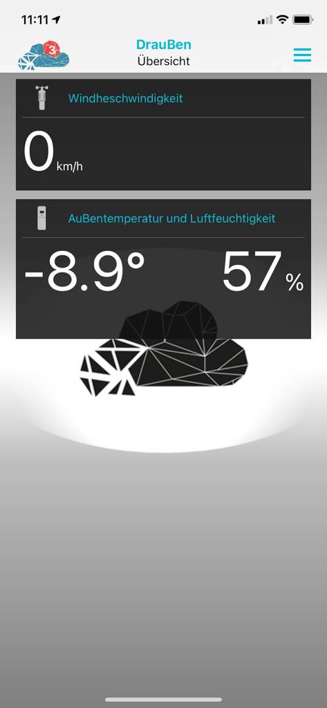 TFA VIEW app dashboard showing outdoor wind speed temperature and humidity readings