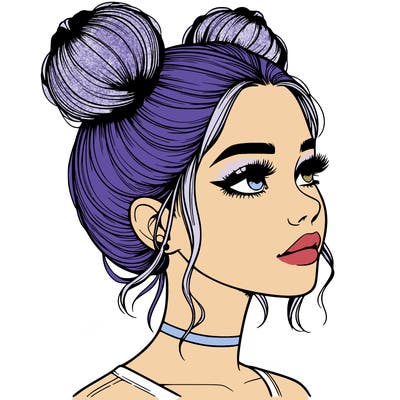realistic girl with buns on the top of her head