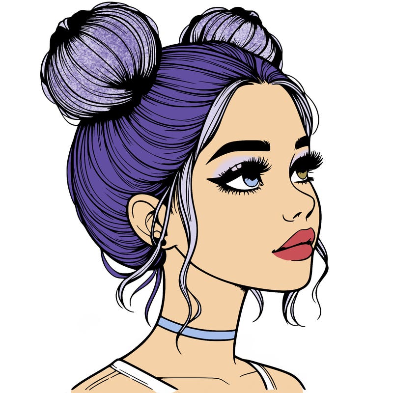 realistic girl with buns on the top of her head