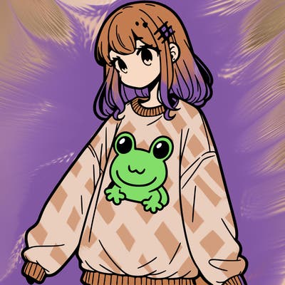 girl wearing frogging sweatshirt