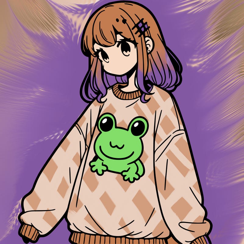 girl wearing frogging sweatshirt