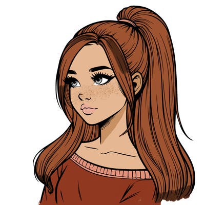 realistic girl with a high ponytail