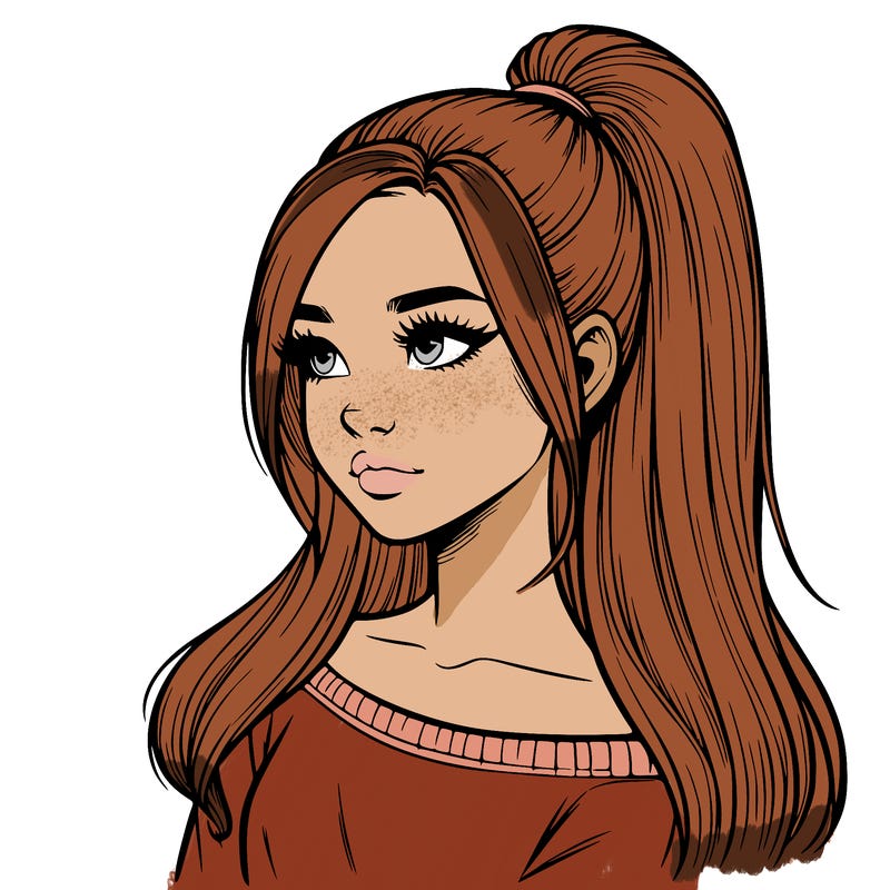 realistic girl with a high ponytail