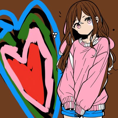 manga teen girl  in a sweater and baggy pants