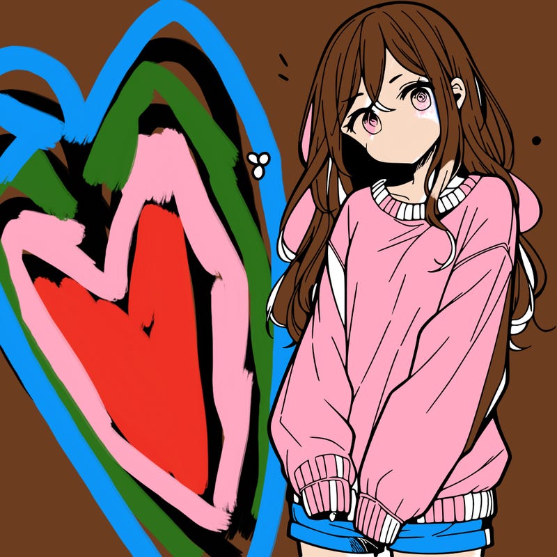 manga teen girl  in a sweater and baggy pants