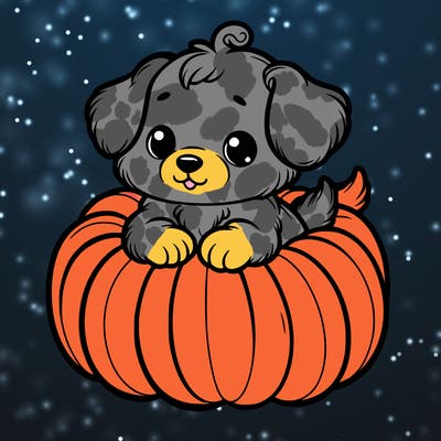 cute little puppy in a pumpkin
