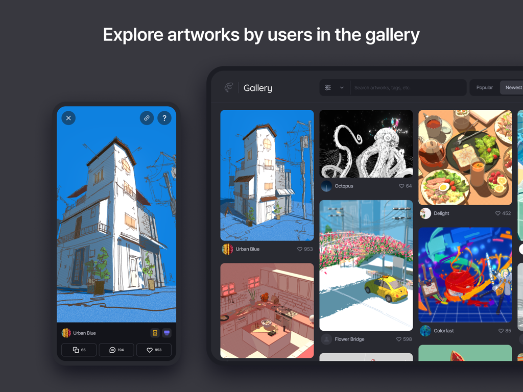 Feather: Draw in 3D - A gallery showcasing various 3D drawings and artworks created by Feather users