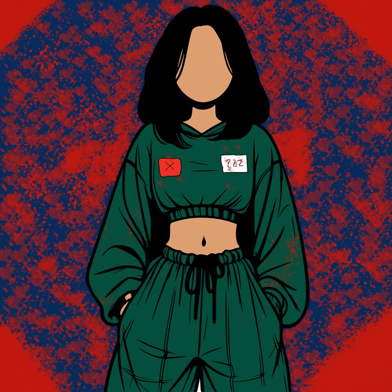 realistic girl faceless with baggy pants and a crop top