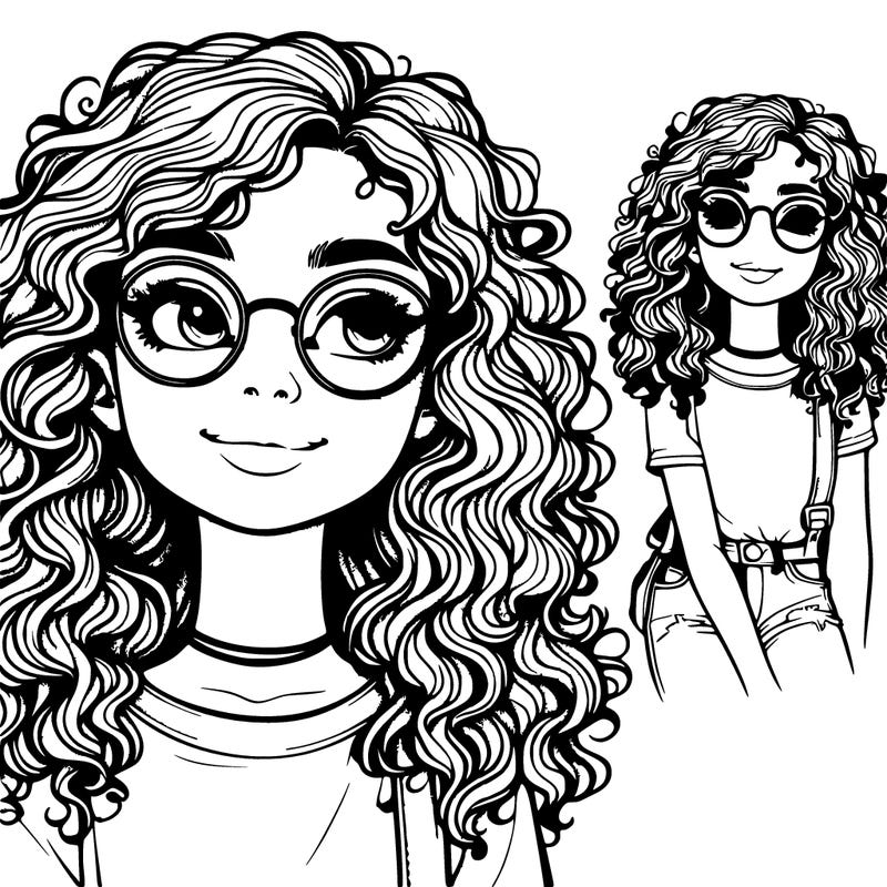 realistic girl with glasses and curly hair
