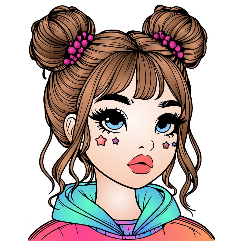 realistic girl with space buns