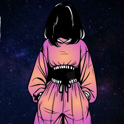 realistic girl faceless with baggy pants and a crop top