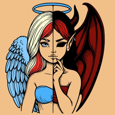 realistic angel half demon