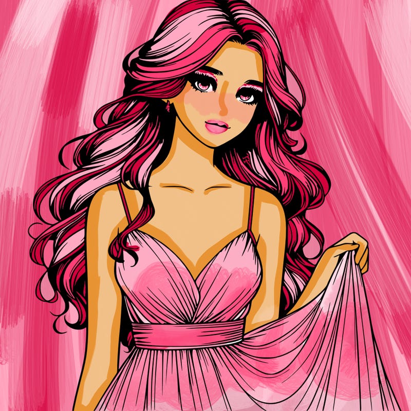 realistic girl in flowy silky prom dress