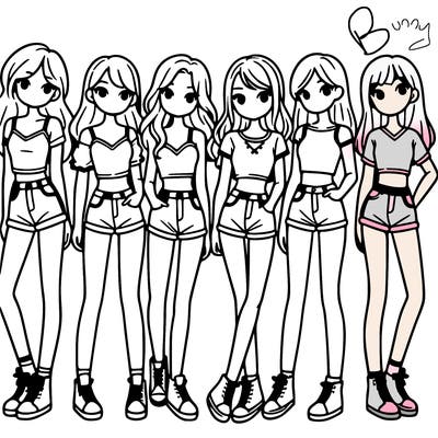 a group of girls wearing crop tops and shorts