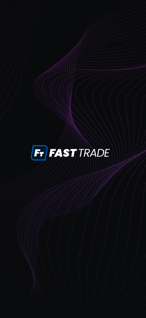Fast Trade app logo on a dark background with abstract purple waves