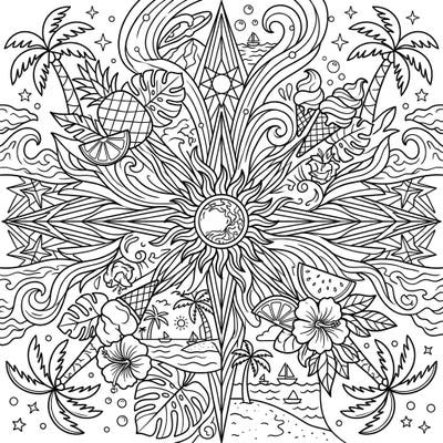 Unleash your creativity with this vibrant summer-themed coloring page, blending intricate pulsar patterns with joyful tropical elements. It's the perfect way to relax and bring a burst of sunny energy to your day.