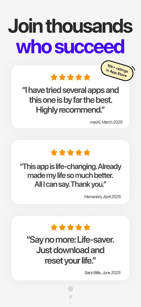 No Nut: Quit Porn Addiction - Customer reviews and five-star ratings for the No Nut Quit Porn Addiction app showing user success stories.