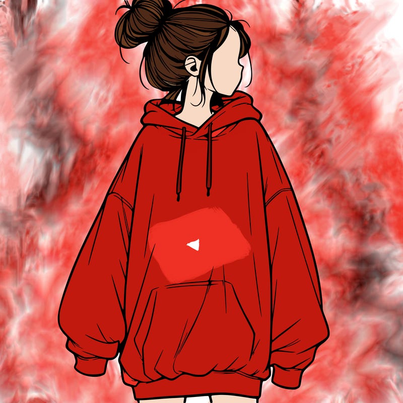 realistic girl with a oversized sweatshirt on and a bun