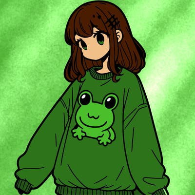 girl wearing frogging sweatshirt