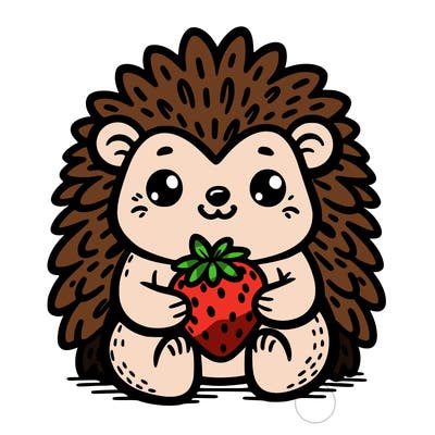 hedgehog holding a strawberry