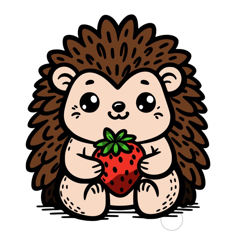 hedgehog holding a strawberry