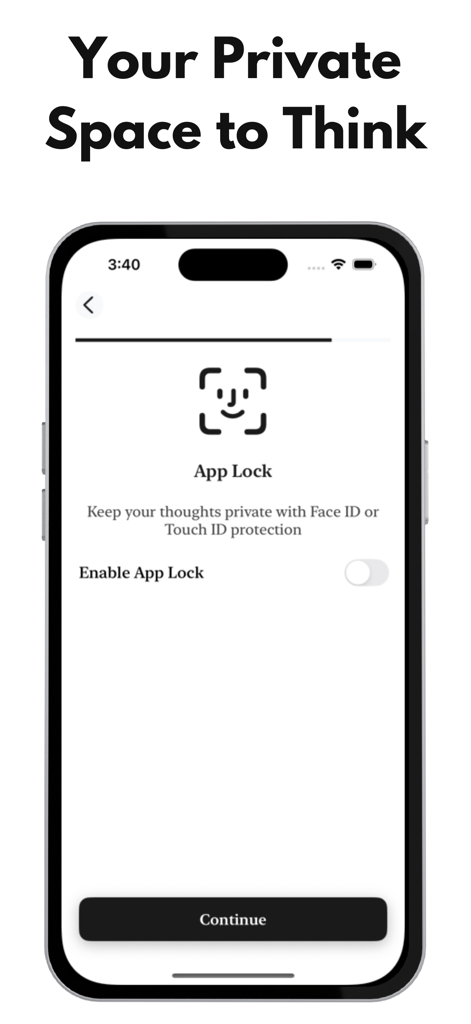 App lock settings screen for the Daily Journal AI app showing Face ID and Touch ID privacy options