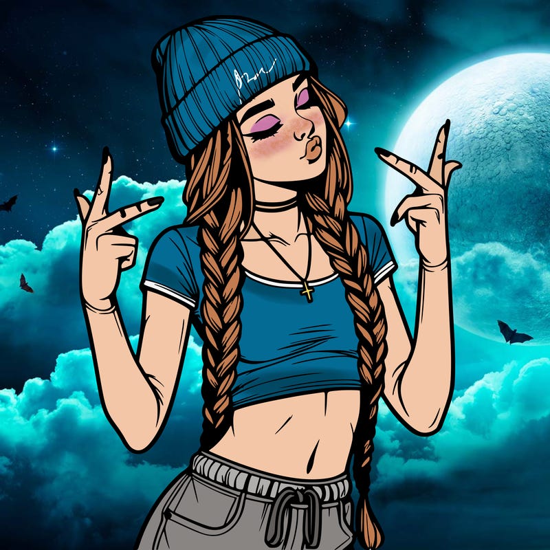 realistic teenage girl with braids and a beanie and crop top doing 🫶🏼