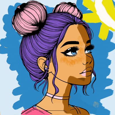 realistic girl with buns on the top of her head