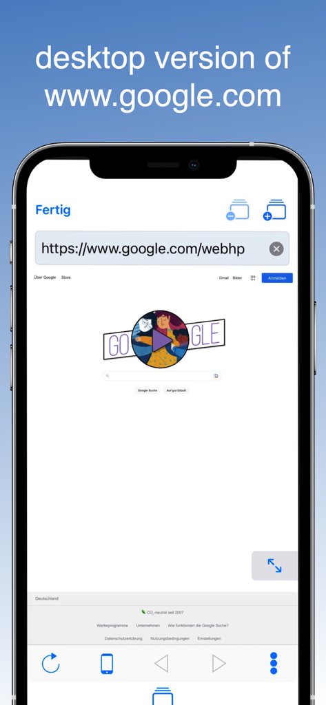 Desktop Browser - Desktop Browser app displaying the full desktop version of Google on an iPhone